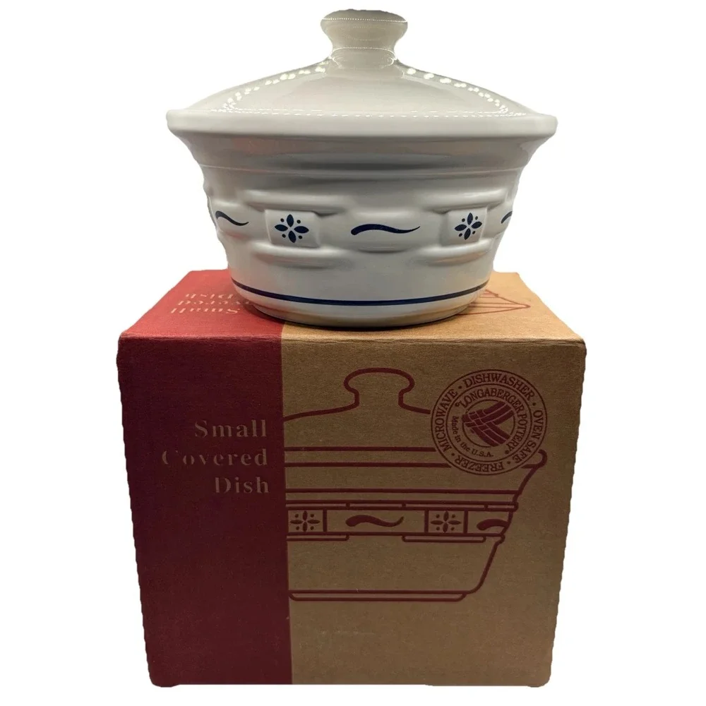Longaberger Woven Traditions Pottery‎ Classic Blue Small Covered Dish New in Box